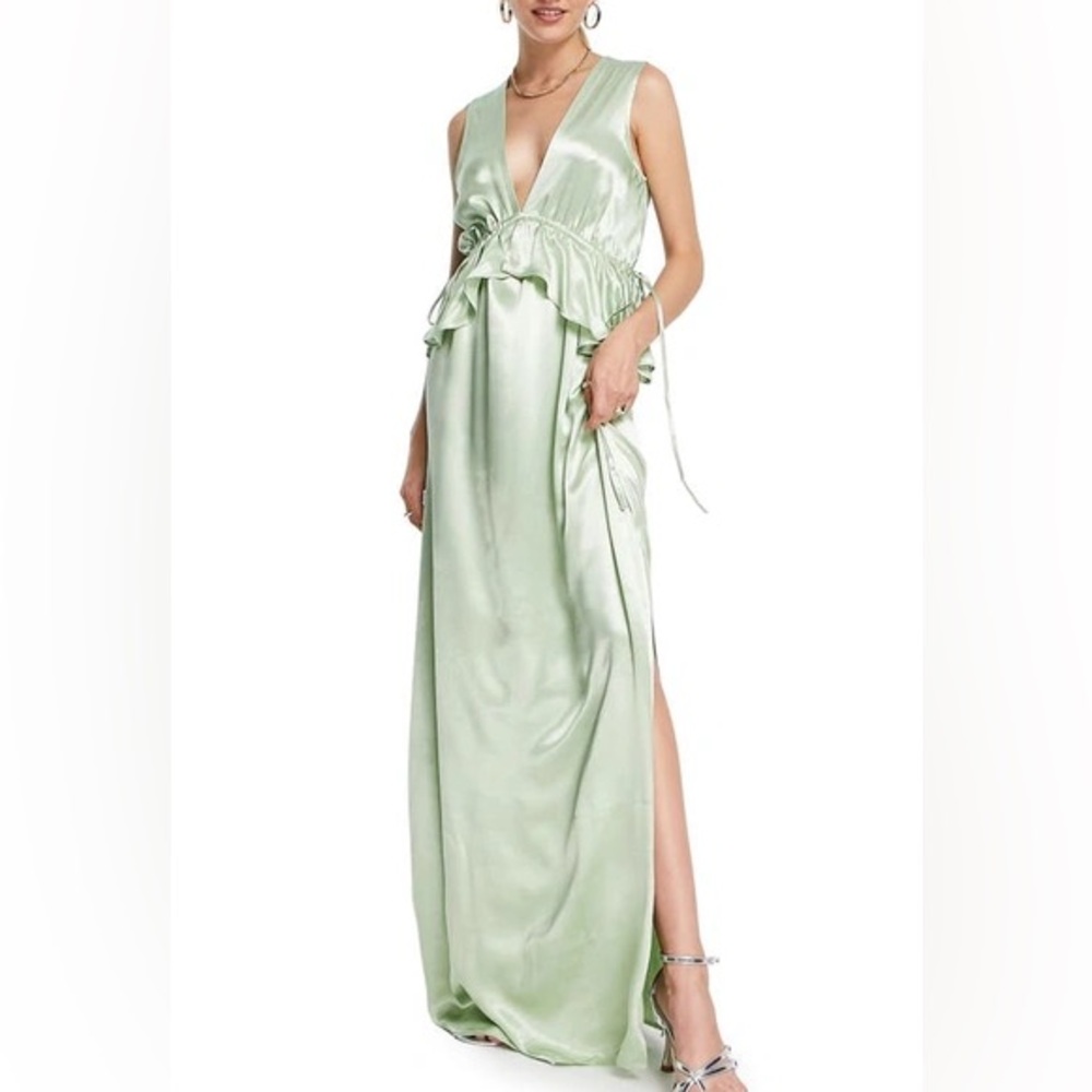 Topshop Peplum Satin Bridesmaid Elegant Green Sleeveless Dress Size 8